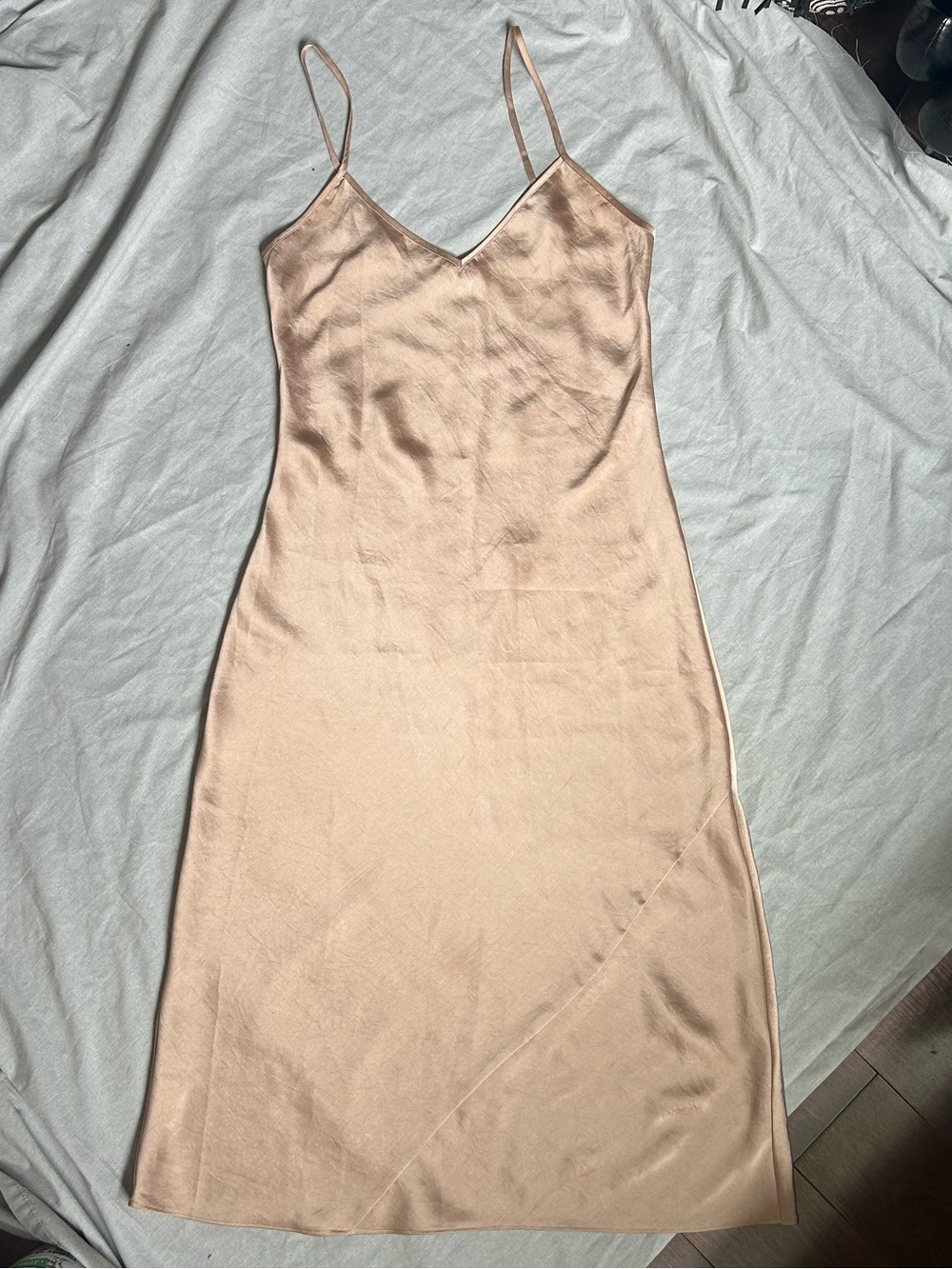 SOLD Wilfred Only Slip Satin Midi Dress in Taupe - Picture 3 of 10